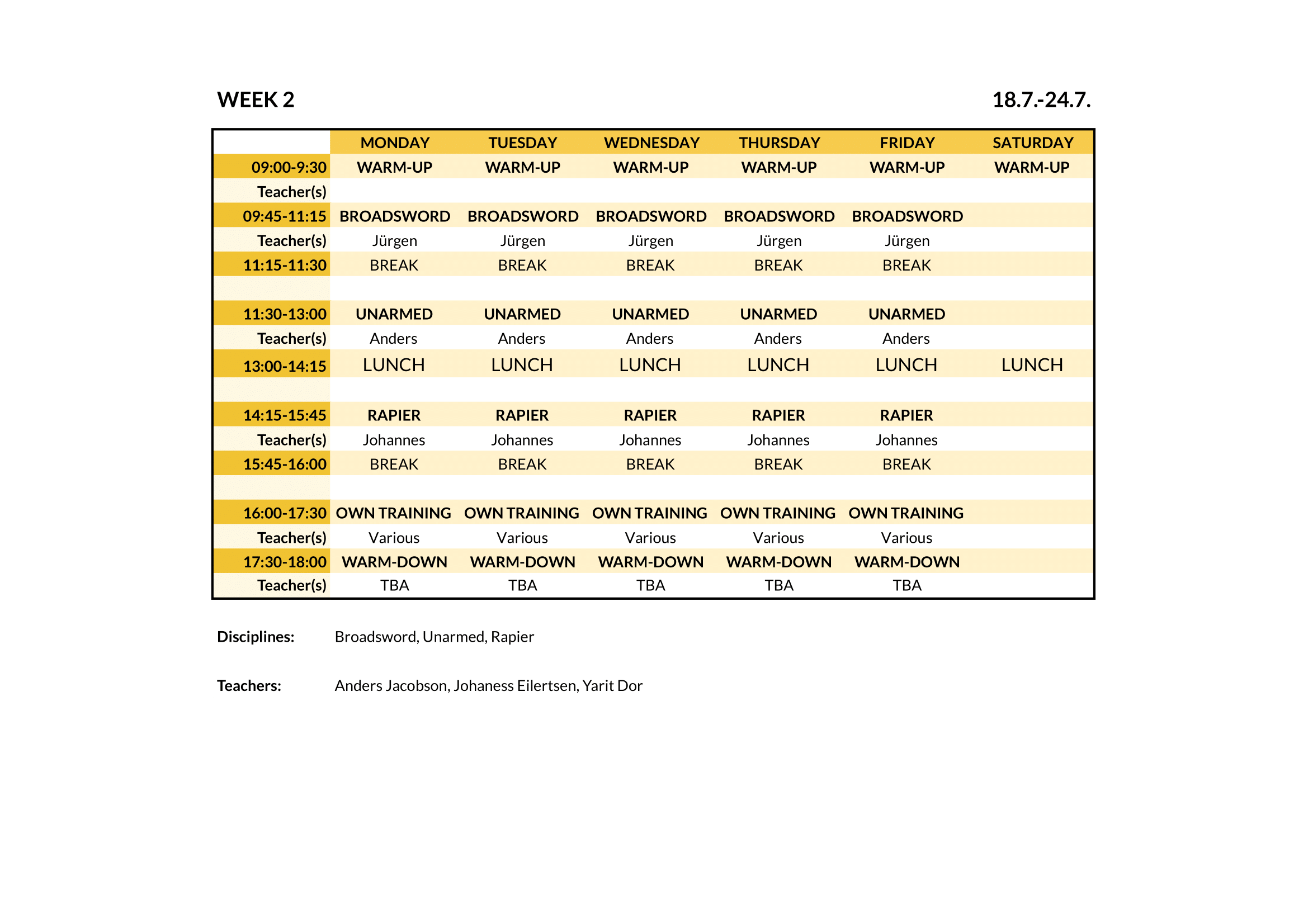 Summer Clash 2022 Schedules Beginner - Week 2
