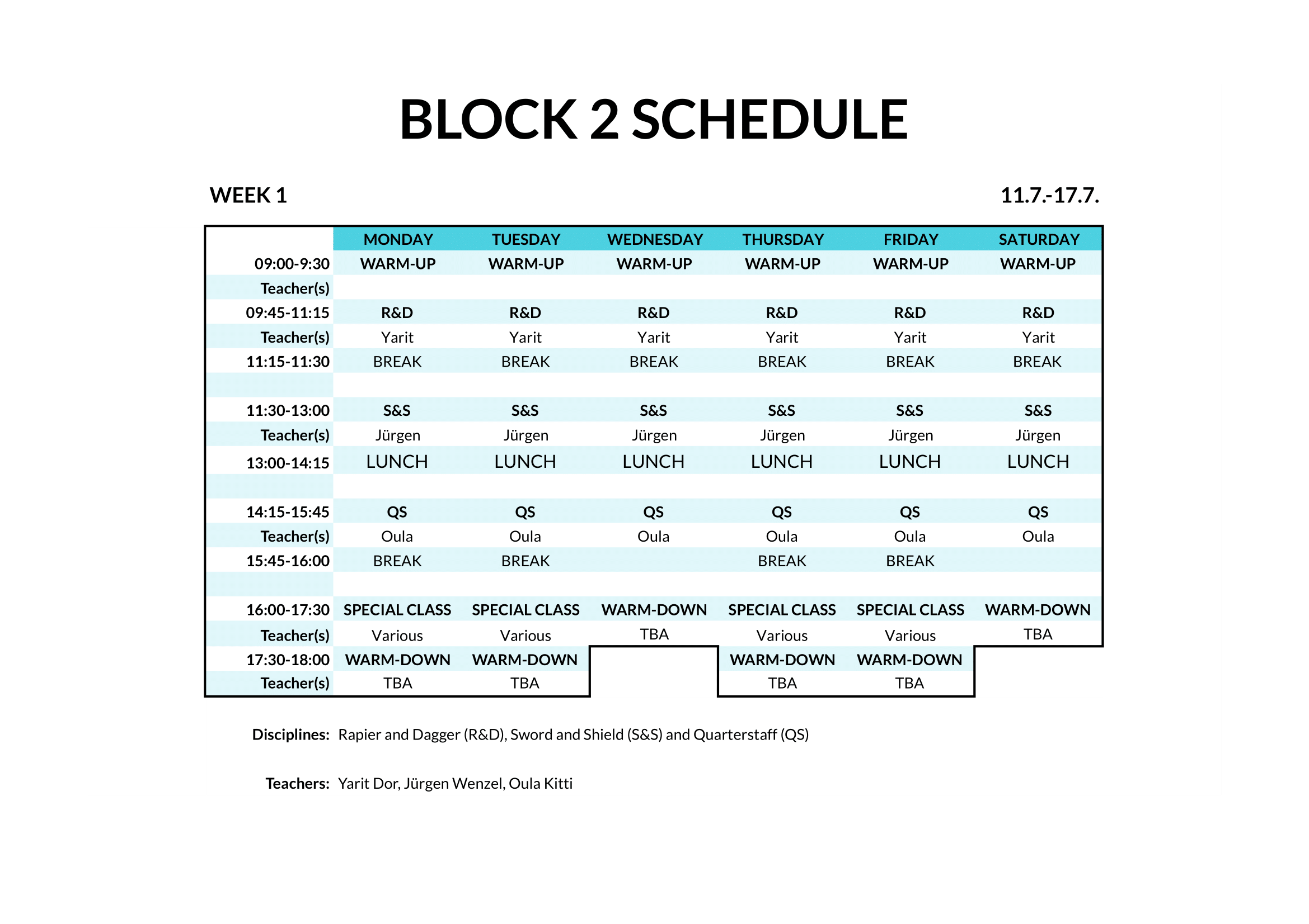 Summer Clash 2022 Schedules Block 2 - Week 1