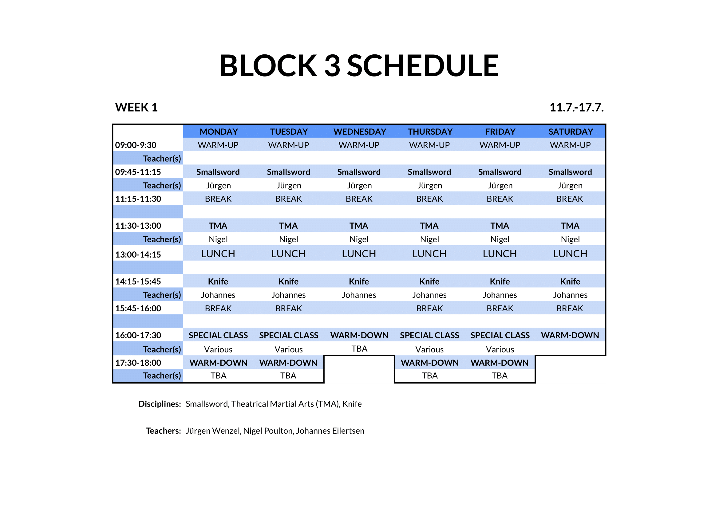 Summer Clash 2022 Schedules Block 3 - Week 1