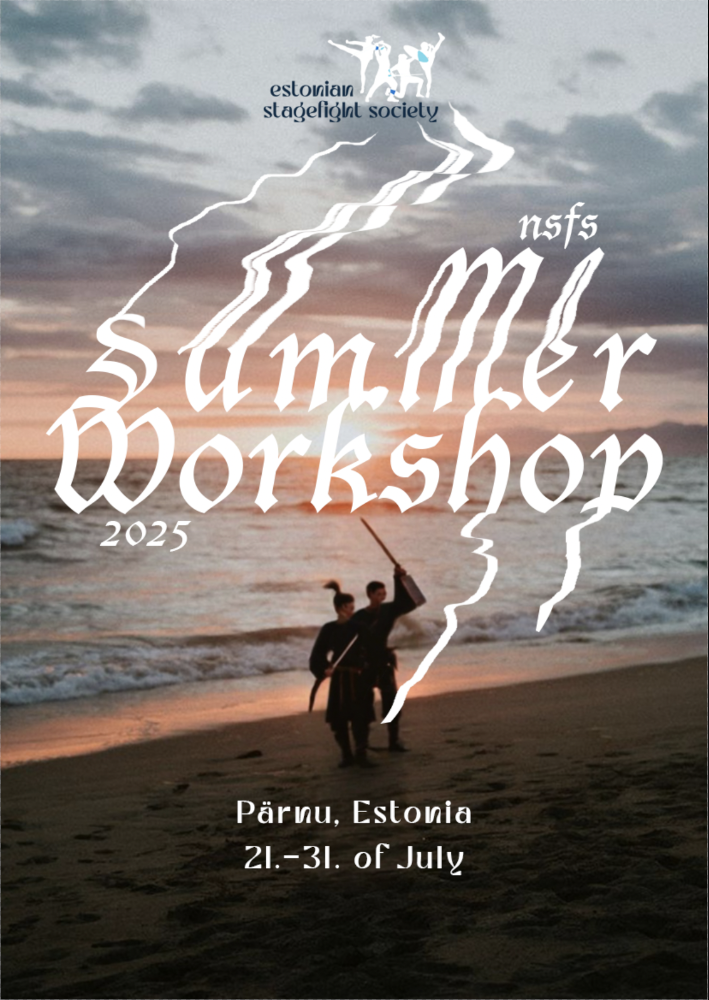 NSFS Summer Workshop , Pärnu, Estonia 21.-31.7.2025</p>
<p>People with swords on a beach during a sunset